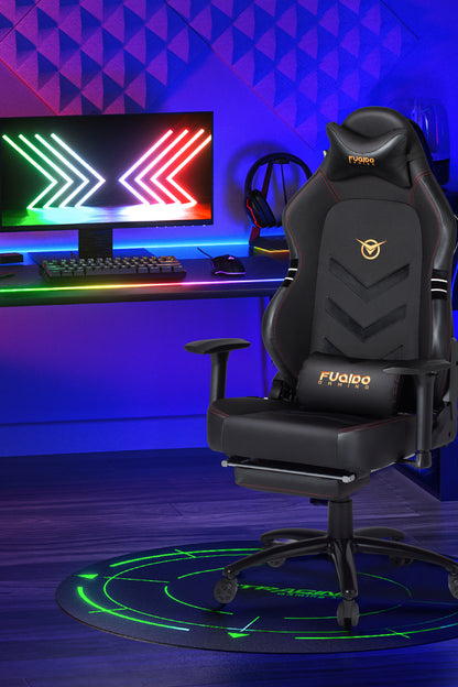 FUQIDO Gaming Chair with 3D Armrest and Footrest 1325F in Black #color_black