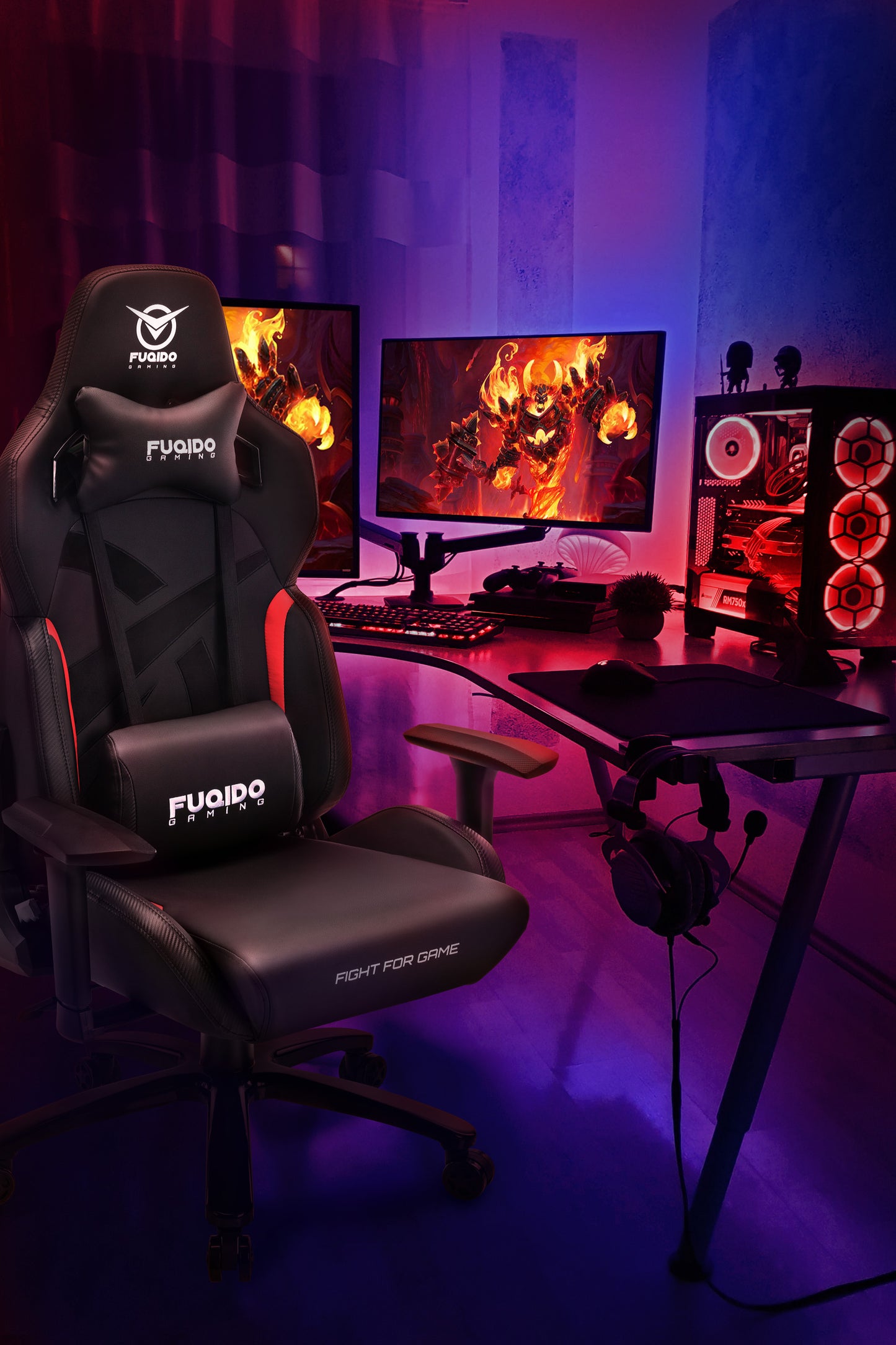 FUQIDO Black and Red big and tall gaming chair 6627 series#color_red